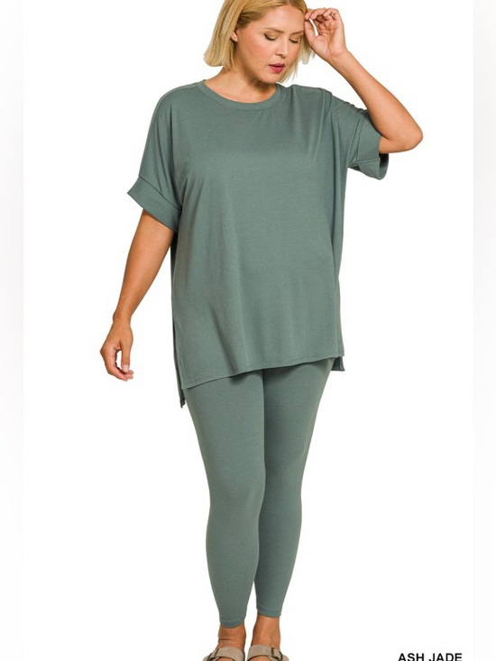 Zenana Outfitters Tops - NWT Zenana PLUS 2pc SET BRUSHED DTY MICROFIBER SUPER SOFT ASH GREEN COMFY SET